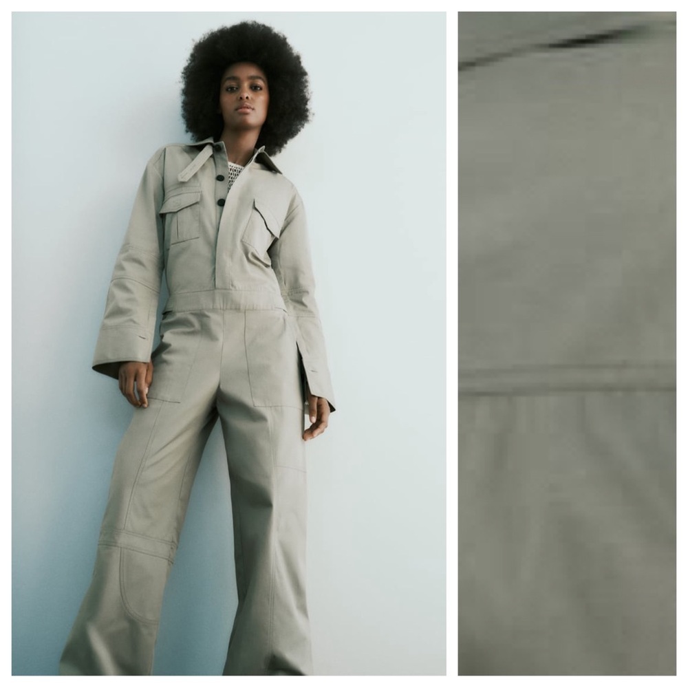 NWT. Zara Greenish Cotton Full Length Jumpsuit. Size S. - Picture 2 of 12